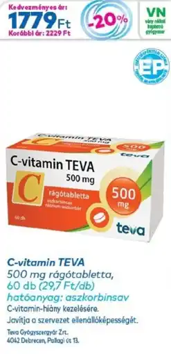 Gyöngy Patikák C-vitamin TEVA rágótabletta ajánlat