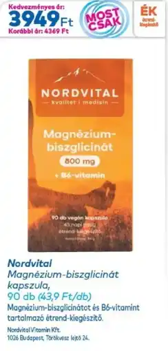 Gyöngy Patikák Nordvital Magnézium-biszglicinát kapszula ajánlat