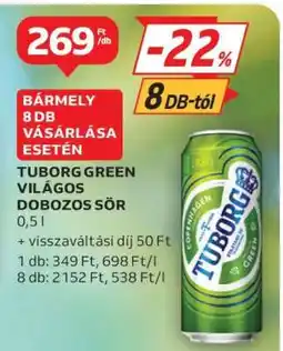 Auchan TUBORG GREEN VILÁGOS DOBOZOS SÖR ajánlat
