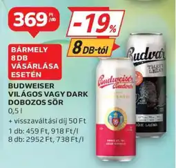 Auchan Budweiser Világos vagy Dark Dobozos Sör ajánlat