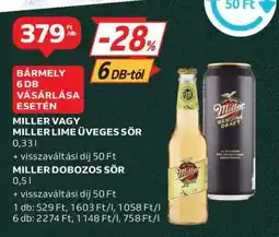 Auchan Miller vagy Miller Lime üveges sör 0,33 l / Miller dobozos sör 0,5 l ajánlat