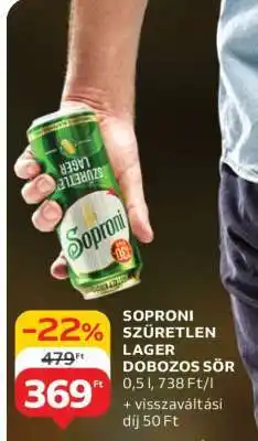 Auchan Soproni Szűretlen Lager Dobozos Sör ajánlat