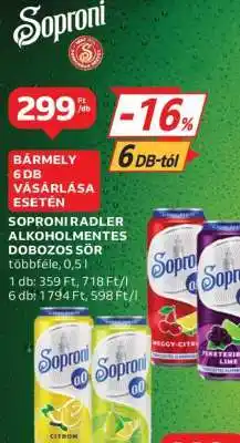 Auchan Soproni Radler Alkoholmentes Dobozos Sör ajánlat