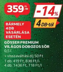 Auchan Gösser Premium Világos Dobozos Sör ajánlat