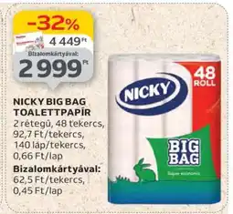 Auchan Nicky Big Bag Toalettpapír ajánlat