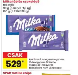 Spar Milka táblás csokoládé ajánlat