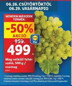 Lidl Mag nélküli fehér szőlő, 500 g / csomag ajánlat