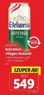 Lidl Edelweiss Szűretlen világos búzasör ajánlat