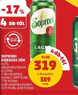 PENNY Soproni dobozos sör ajánlat