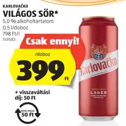 ALDI Karlovačko Világos sör ajánlat