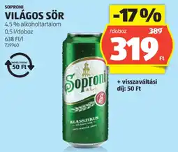 ALDI Soproni Világos sör ajánlat