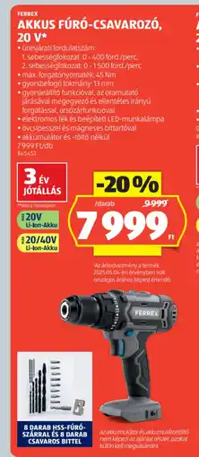 ALDI Ferrex Akkus fúró-csavarozó, ajánlat