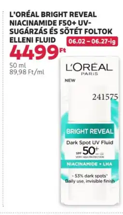Rossmann L'oréal Bright reveal niacinamide F50+ UV ajánlat