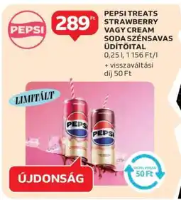 Auchan PEPSI TREATS STRAWBERRY VAGY CREAM SODA SZÉNSAVAS ÜDÍTŐITAL ajánlat