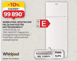 Auchan WHIRLPOOL W55T0412W FELÜLFAGYASZTÓS HŰTŐSZEKRÉNY ajánlat