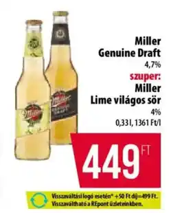 Coop Miller Genuine Draft / Lime világos sör ajánlat