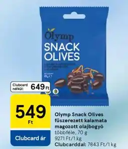Tesco Olymp Snack Olives fűszerezett kalamata magozott olajbogyó ajánlat