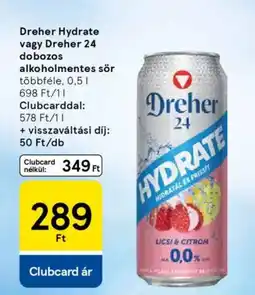 Tesco Dreher Hydrate vagy Dreher 24 dobozos alkoholmentes sör ajánlat
