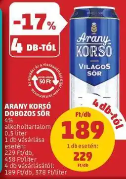 PENNY Arany Korsó Dobozos Sör ajánlat
