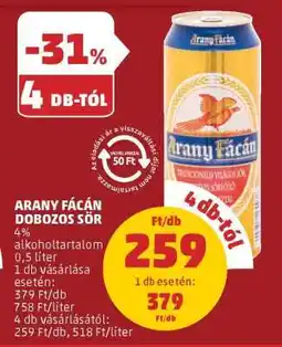 PENNY Arany Fácán Dobozos Sör ajánlat