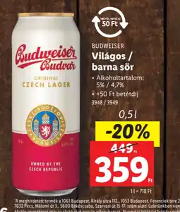 Lidl Budweiser Világos / barna sör ajánlat