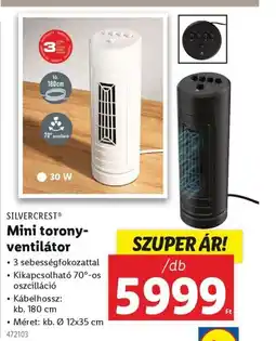 Lidl SILVERCREST® Mini torony- ventilátor ajánlat