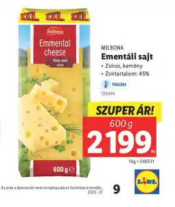 Lidl Milbona Emmentáli sajt ajánlat