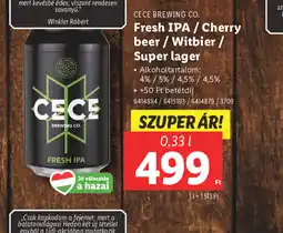 Lidl Cece Brewing Co. Fresh IPA / Cherry beer / Witbier / Super lager ajánlat