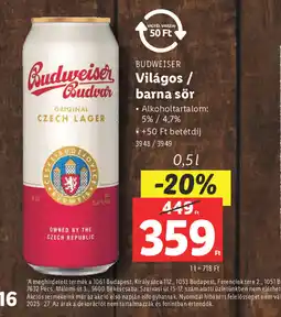 Lidl Budweiser Világos / barna sör ajánlat