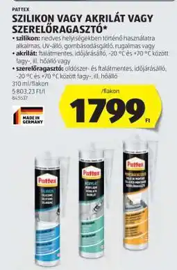 ALDI Pattex Szilikon vagy Akrilát vagy Szerelőragasztó ajánlat
