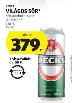 ALDI BECK'S Világos sör ajánlat
