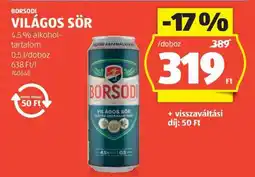 ALDI BORSODI Világos sör ajánlat