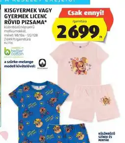 ALDI Kisgyermek vagy gyermek licenc rövid pizsama ajánlat