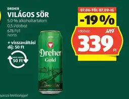ALDI DREHER Világos sör ajánlat
