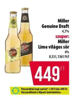 Coop Miller Genuine Draft / Miller Lime világos sör ajánlat