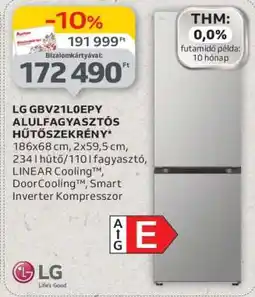 Auchan LG GBV21L0EPY Alulfagyasztós Hűtőszekrény ajánlat