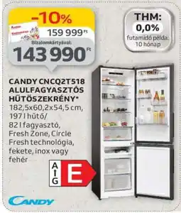 Auchan CANDY CNCQ2T518 ALULFAGYASZTÓS HŰTŐSZEKRÉNY ajánlat