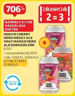 Auchan MONYO Cherry Hero Meggy Ale vagy Mango Hero Ale Dobozos Sör ajánlat