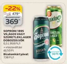 Auchan Soproni 1895 Világos vagy Szűretlen Lager Dobozos Sör ajánlat