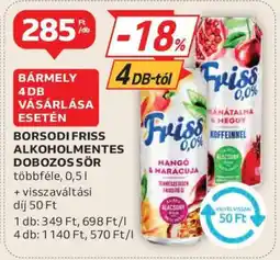 Auchan Borsodi Friss Alkoholmentes Dobozos Sör ajánlat