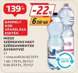 Auchan Mizse szénsavas vagy szénsavmentes ásványvíz ajánlat