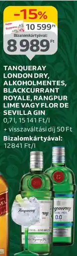 Auchan TANQUERAY LONDON DRY, ALKOHOLMENTES, BLACKCURRANT ROYALE, RANGPUR LIME VAGY FLOR DE SEVILLA GIN ajánlat