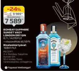 Auchan BOMBAY SAPPHIRE SUNSET VAGY LONDON DRY GIN ajánlat