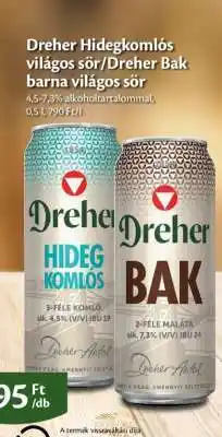 EcoFamily Dreher Hidegkomlós világos sör/Dreher Bak barna világos sör ajánlat