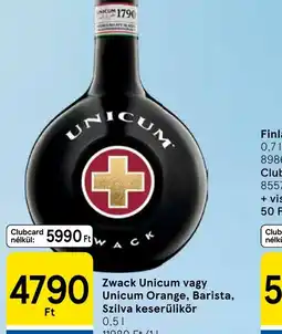 Tesco Zwack Unicum vagy Unicum Orange, Barista, Szilva keserűlikőr ajánlat