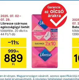 Tesco Libresse szárnyas egészségügyi betét ajánlat