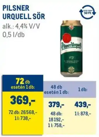 Metro Pilsner Urquell sör ajánlat