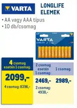 Metro Varta longlife elemek ajánlat