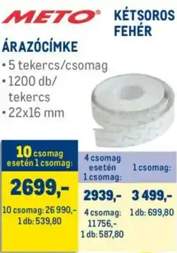 Metro Meto árazócímke kétsoros fehér ajánlat
