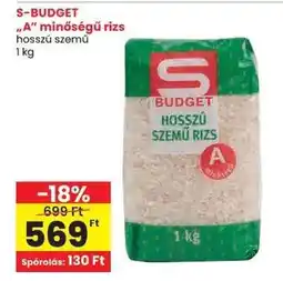 Spar S-BUDGET „A” minőségű rizs ajánlat